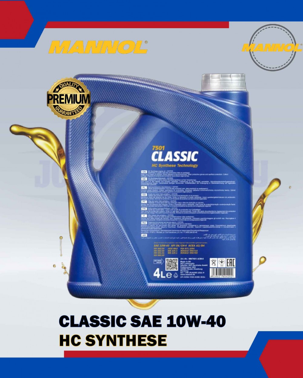 MANNOL 7501 CLASSIC HC SYNTHESE ENGINE OIL SAE 10W 40 4L